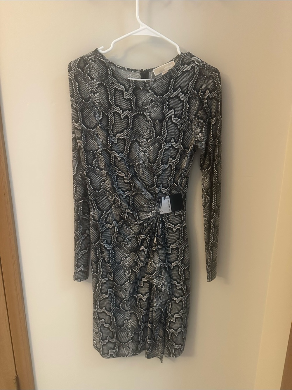 MICHAEL Michael Kors Black and Gray Snake-Print Long Sleeve Wrap Dress